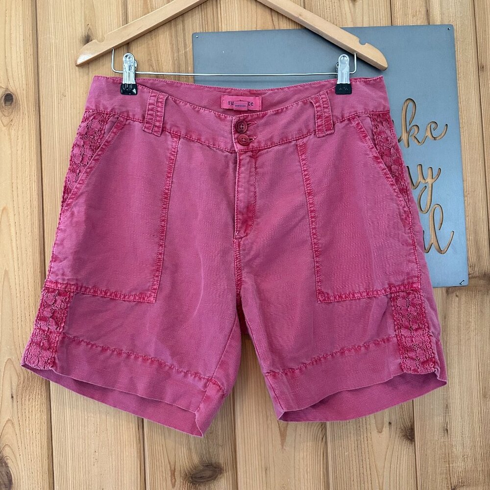 Sundance Size 8 Linen Cotton Blend Lace Embellished Shorts in Pink
